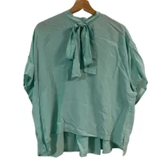 美品 DRAWER ドゥロワー ボウタイ付き ショートスリーブ シルクブラウス 6599-266-1214 サイズ38 ブルー レディース 古着 中古 USED