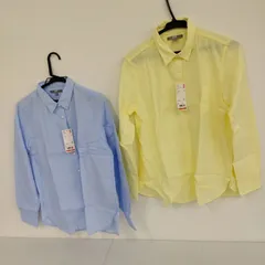 【TAKA70-23】◇ タグ付き UNIQLO ユニクロ ｢エクストラファイン コットンブロードシャツ 長袖 ブルー&イエロー｣ レディース L  2点セット