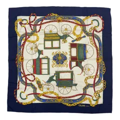 美品 CELINE セリーヌ スカーフ シルク 馬車柄 ネイビー