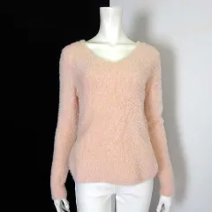 Nude UNION MADE ニット セーター シャギー Vネック ラウンドヘム ロングテール 長袖 M サーモンピンク