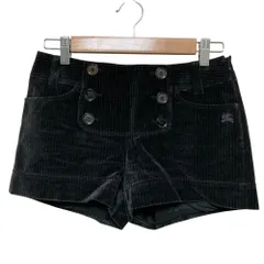 良品 BURBERRY BLUE LABEL バーバリー ブルーレーベル サイドジップ ストライプ ベロアショートパンツ 36 ブラック レディース 古着 中古 USED