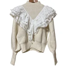 美品 SNIDEL スナイデル エンブロイダリー ドッキング ニット トップス セーター SWNT221026 フリーサイズ オフホワイト レディース 古着 中古 USED