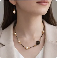 ☆ハンドメイド☆コットンパールのネックレス＆ピアス☆2点セット☆