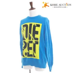 ■ ディーゼル DIESEL ニットトップス セーター 長袖 クルーネック ロゴ メンズ イエロー ブルー系