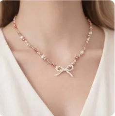 ☆ハンドメイド☆淡水パールのリボンネックレス☆