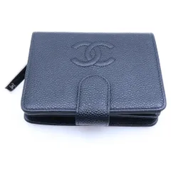 CHANEL (シャネル) ココマーク 二つ折りコンパクトウォレット コインケース ブラック キャビアスキン シルバー金具