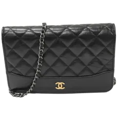 シャネル チェーンショルダーバッグ ショルダーウォレット ガブリエル チェーンウォレット カーフ 黒 シルバー金具 A84389