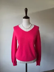 ホットピンク カシミア100 Vネック ニット