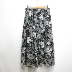 t.b ティービー センソユニコ 花柄 シフォン ロング スカート 38 黒 ブラック 透け感 裏地付き 日本製