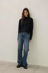 ハイネックボタンUPニットカーディガン（ネイビー）