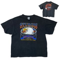 ヴィンテージ USA製 ヴィンテージアイテム スタージス バイク ラリー 記念 限定品 サウスダコタ州 2003 鷲 ワシ 両面プリント バイカー バイク モーターサイクル XL ブラック 黒 Tシャツ レディース ユニセックス メンズ 古着 半袖 CHM