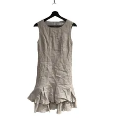 フォクシー FOXEY ワンピース ひざ丈 ノースリーブ フリル 麻 リネン38 グレー ■TC