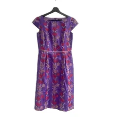 トッカ TOCCA ワンピース ひざ丈 半袖 刺繍 フレンチスリーブ 4 紫 パープル ■TC