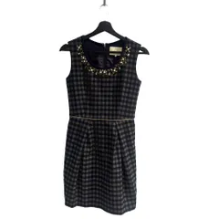 チェスティ Chesty ワンピース ひざ丈 ノースリーブ ビジュー 0 チャコールグレー 赤 レッド ■TC