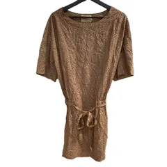 トラディショナルウェザーウェア Traditional Weatherwear ワンピース 紐ベルト付き ひざ丈 ドット柄 半袖 S キャメル ■TC