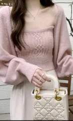 デートコーデ ソークッキー ブラン ド ムーン ローズ ド ジェイ ローズ 白 華奢清純系 ノースリーブカーディガン セット