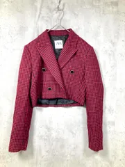 美品 ZARA ザラ 2010/746/600 チェック クロップド ジャケット sizeS/赤×黒 ■■レディース