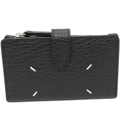 メゾンマルジェラ 二つ折りカードケース付きコインケース フラグメントケース 4ステッチ ジップウォレット カーフレザー 黒 SA1VX0019P4455T8013