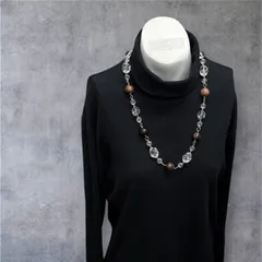 【USED】クリアビーズ ネックレス ウッドビーズ ロングネックレス ヴィンテージ風 アクセサリー 大人アクセサリー レディース カジュアル パーティー セレモニー 首飾り フォーマル 上品 モード