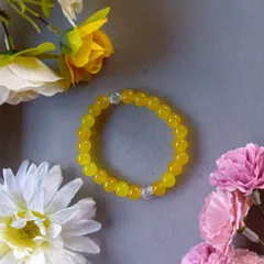 ハンドメイドビーズブレスレット／イエロー×クリア／15cm／ユニセックス