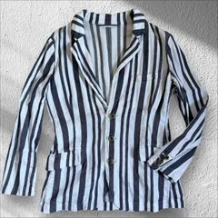 【リネン混】ジャーナルスタンダー　ジャケット　ストライプ　長袖　ブレザー　レディース　Mサイズ　ホワイト　ネイビー