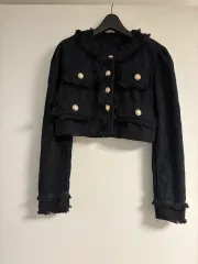 ブラック コーデュロイ クロップド ツイード ジャケット