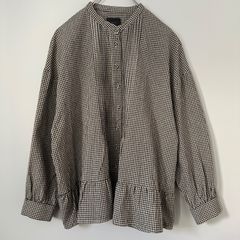 美品 オオカミとフクロウ コットン100 長袖ブラウス チェック ギャザー