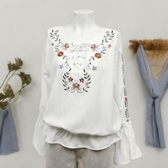メキシコ刺繍 長袖ブラウス エスニック フォークロア 鳥 花 