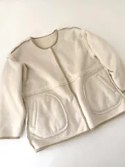 美品 COTORICA コトリカ 定価8800円 フェイクムートン ボアリバーシブル ノーカラー コート sizeF/アイボリー ◆■レディース