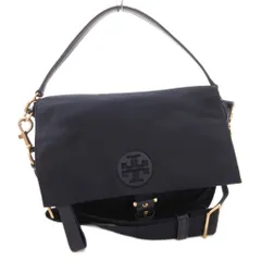 トリーバーチ TORY BURCH 2WAY ナイロンレザーショルダーバッグ ハンドバッグ ロゴ ベルト 紺 ネイビー /FF