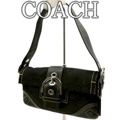 【美品】COACH コーチ ソーホー ミニシグネチャー ベルト ショルダーバッグ キャンバス ブラック ワンショルダー フラップ シルバー金具 コンパクト Y2K デザイン 肩掛け