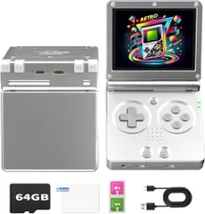 Anbernic RG35XXSP Flip 携?型ゲーム機 折畳みレトロゲーム機 Linuxシステム搭載 3.5インチスクリーン 日本語対応 WiFi/Bluetooth機能 3300mAh 64GB シルバーpo