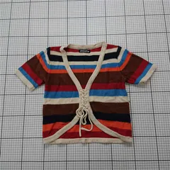 ◇ Θ シーサム shesame SS0069 マルチボーダー半袖ニットカーディガン レディース E  【1601210012105】