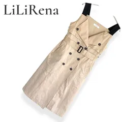 LiLiRena リリレナ ベージュ トレンチワンピース ジャンパースカート ロング丈 ノースリーブ ダブルボタン ベルト付き レディース Fサイズ フリーサイズ 綿混 トレンチ風 ジレ カジュアル エレガント 941KZ