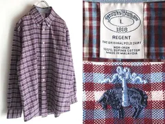 Brooks Brothers ブルックスブラザーズ REGENT 羊ロゴ刺繍 スーピマコットン チェックシャツ BDシャツ L バーガンディ ブルー