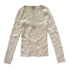  GUESS ゲス ビジューボタン Vネックカーディガン アイボリー レディース Sサイズ【Z1743】