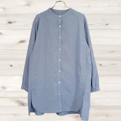 A1141 スタディオクリップ studio CLIP チュニック 長袖シャツ (F) 青 無地 綿/コットン 麻 Uネック