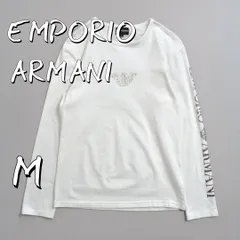 EMPORIO ARMANIエンポリオアルマーニ 日本製 ストレッチコットン製スパンコールロゴ 袖ロゴプリント ロングスリーブTシャツ M 白ホワイト【古着】【中古】【送料無料】