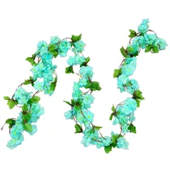 造花 フェイクフラワー 桜 AhhYouMe ガーランド 吊り下げ 垂れ下がりタイプ インテリア ディスプレイ 店舗 季節装飾 ブルー 2本