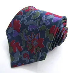 ランバン ブランド ネクタイ 総柄 植物柄 シルク PO メンズ ネイビー LANVIN 【中古】
