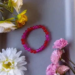 ハンドメイドビーズブレスレット／ピンク×レッド／17cm／ユニセックス