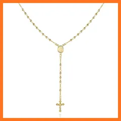 【新品】 Barzel 18K 金メッキ 聖母マリア ロザリオ ビーズ クロス ネックレス - ブラジル製, 18 Inches, 真鍮, 宝石なし 1