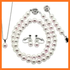 【新品】 [Mani・Mani] プレミアム 高級 貝パール ４点セット ８mm珠 冠婚葬祭 結婚式 ２通りの長さが楽しめるアジャスター付き 書 ギフト新社会人お祝い 七五三 お受験 【日本製】 (ホワイト（イヤリング）) 0