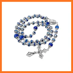 【新品】 Nazareth Store ディープブルークリスタルビーズ ロザリオ ブルーメノウ 栄光石 祈り 奇跡のメダル&十字架 宗教ロザリオ ビーズコレクション 1