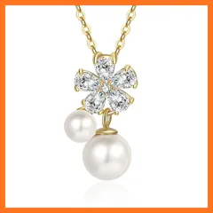 【新品】 [Ningnvshi] ネックレス レディース パール ネックレス シルバー925 金色の花 サークル リーフ ジルコニア 淡水パール 金属アレルギー対応 調節可能 記念日 バレンタインデー クリスマス 誕生日 プレゼント 贈り物 あらゆる機会や 1