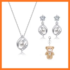 【新品】 [Free bird] パール ネックレス ピアス レディース セットシルバー925 ペンダント真珠ピアス 葉の形 アクセサリー 女性 金属アレルギー対応 ジュエリー 誕生日 バレンタイン ギフト ホワイトデー お返し 入学式 卒業式 1