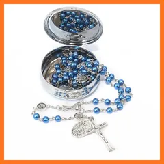 【新品】 Nazareth Store 真珠 8mm ビーズ ロザリオ ネックレス 守護聖ミカエル メダル&聖杯 センターピース 聖体拝領 ロザリオ, 8mm, ガラスパール, 宝石なし 0