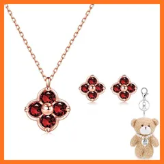 【新品】 [FH.bird] ガーネット ピアス ネックレス セット ピンクゴールド 四つ葉 クローバー 「幸運のお守りです」シルバー925 金属アレルギー対応 1月誕生石 ネックレス 赤です シンプル 誕生日 バレンタイン ギフト ホワイトデー お返し  1
