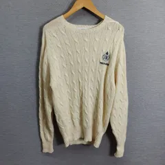 Trussardi トラサルディ ケーブル ニット セーター ワンポイント ロゴ 刺繍 エンブレム ウール イタリア製 ユーロ 古着 ヴィンテージ ホワイト系 A873のサムネイル
