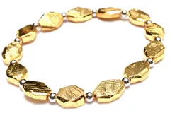 【１点物】宇宙からの贈り物 メテオライト(アルタイ隕石)　10.5x8(丸玉3.5)mm　ゴールドコーティング ひし形 ブレスレット パワーストーン 天然石 _MC4678